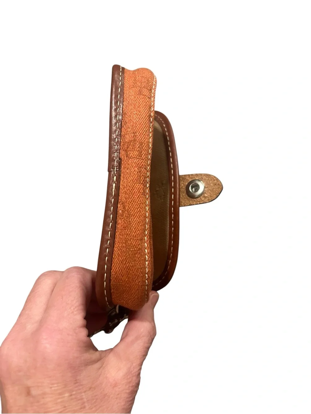 Dooney & Bourke Orange Canvas Signature Wristlet with Brown Trim
